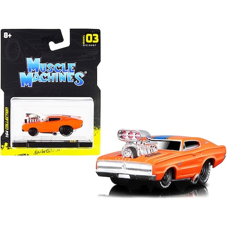 Thinkandplay 1966 Dodge Charger 426 C.I. Orange with Blue Stripe 1-64 Scale Diecast Model Car TH3475750